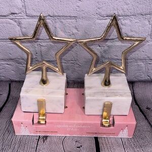 NEW Cupcakes and Cashmere Gold Star Christmas Stocking Holders Holiday Marble